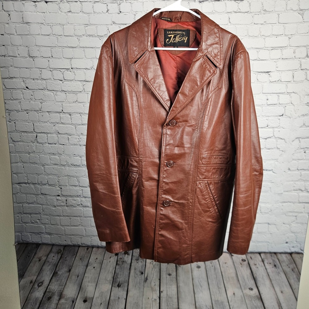 Vintage Leathers by Jeffery Brown Leather Blazer Jacket Mens 46 70s Western